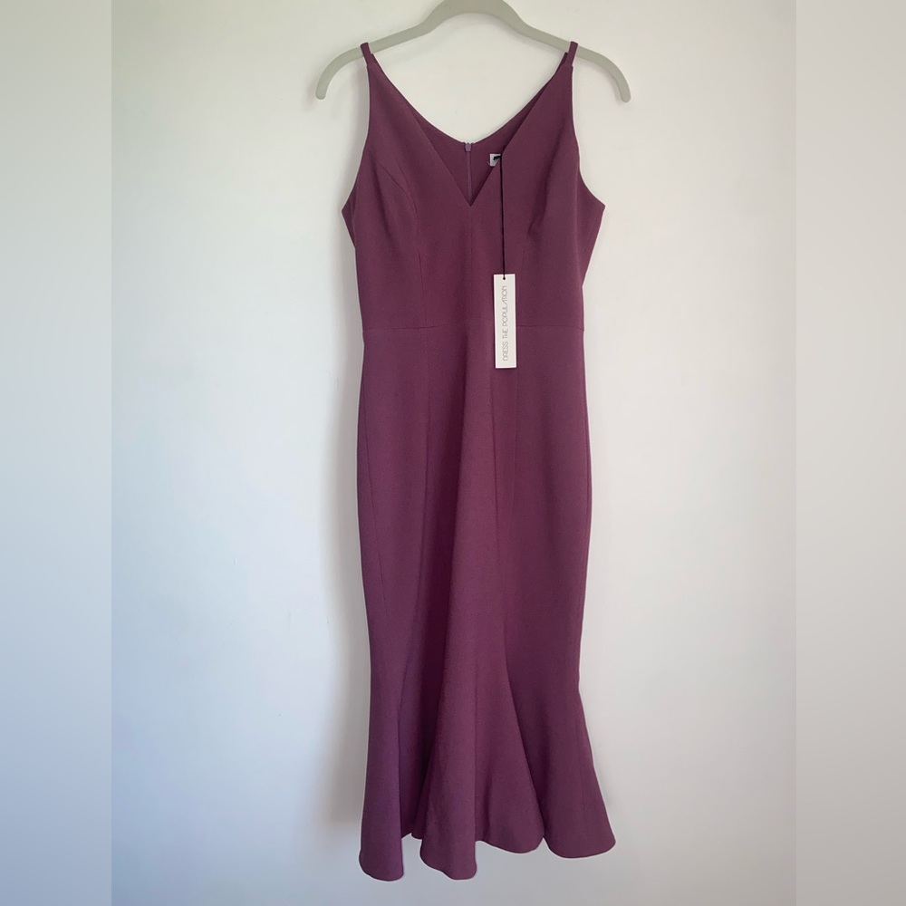 Dress the Population Isabelle Midi Mermaid Dress Small Orchid/ Dark Mauve